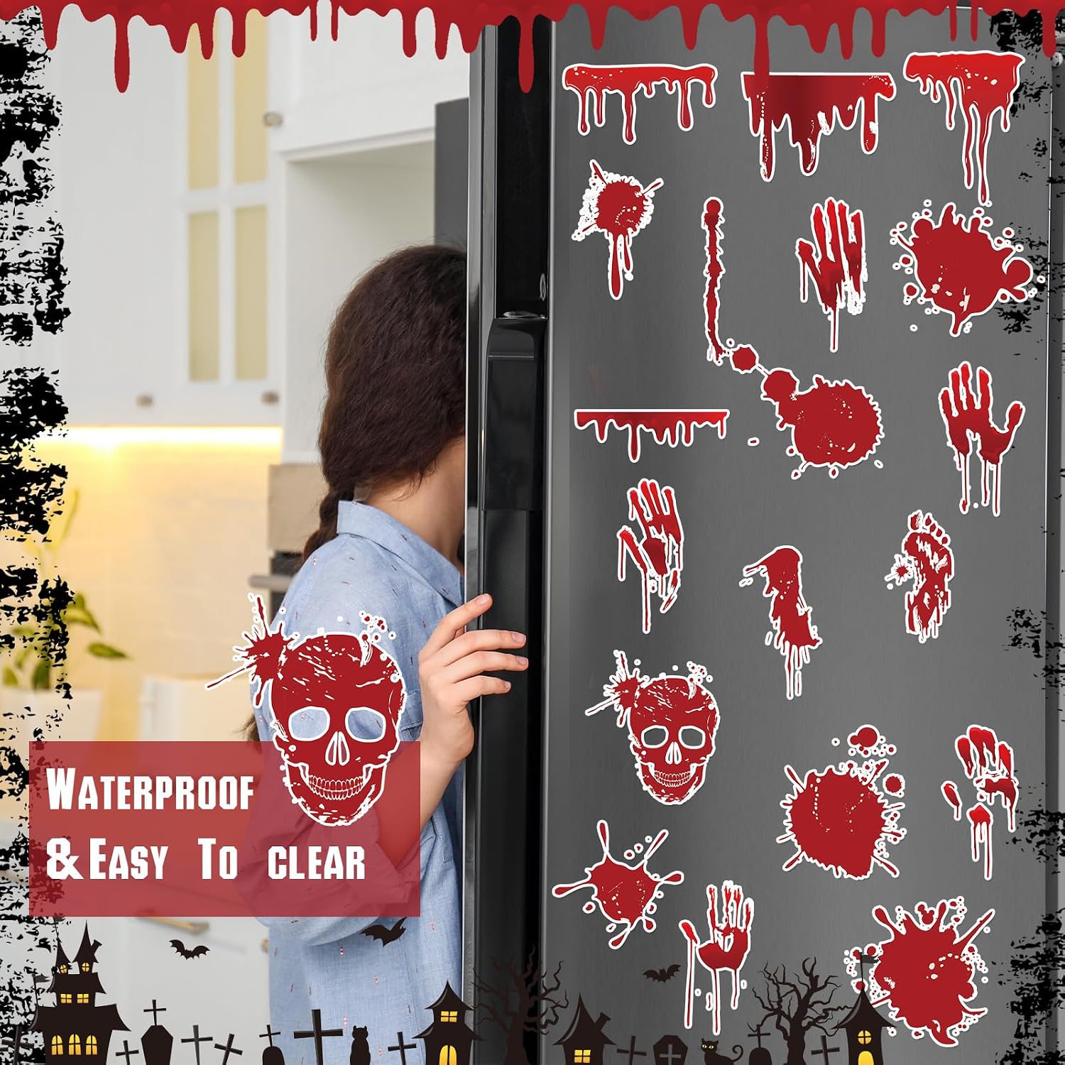 28 Pcs Halloween Bloody Garage Door Magnets Handprints Decals,Scary image 5