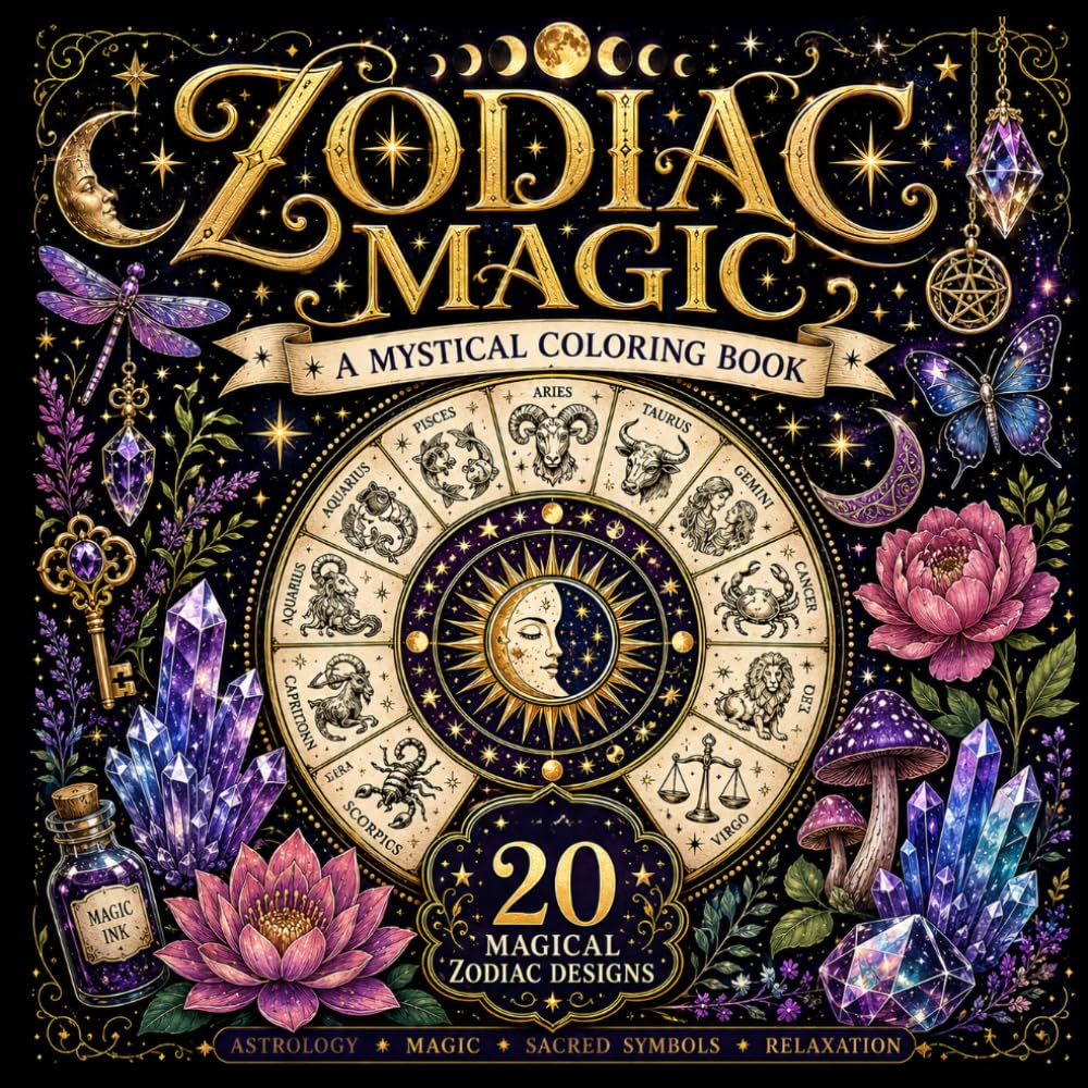 A Mystical Coloring Book Zodiac Magic: 20 Illustration Coloring Pages Filled with Zodiac Magic, Moon Phases, Crystals, Sacred Symbols, Mystical Creatures, and Celestial Gardens