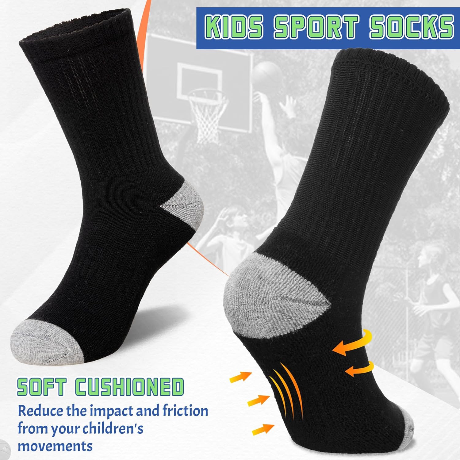 SeeyAN Kids Socks Boys Crew Athletic Half Cushioned Cotton Sport Running Breathable Socks 6 Pairs - Image 2