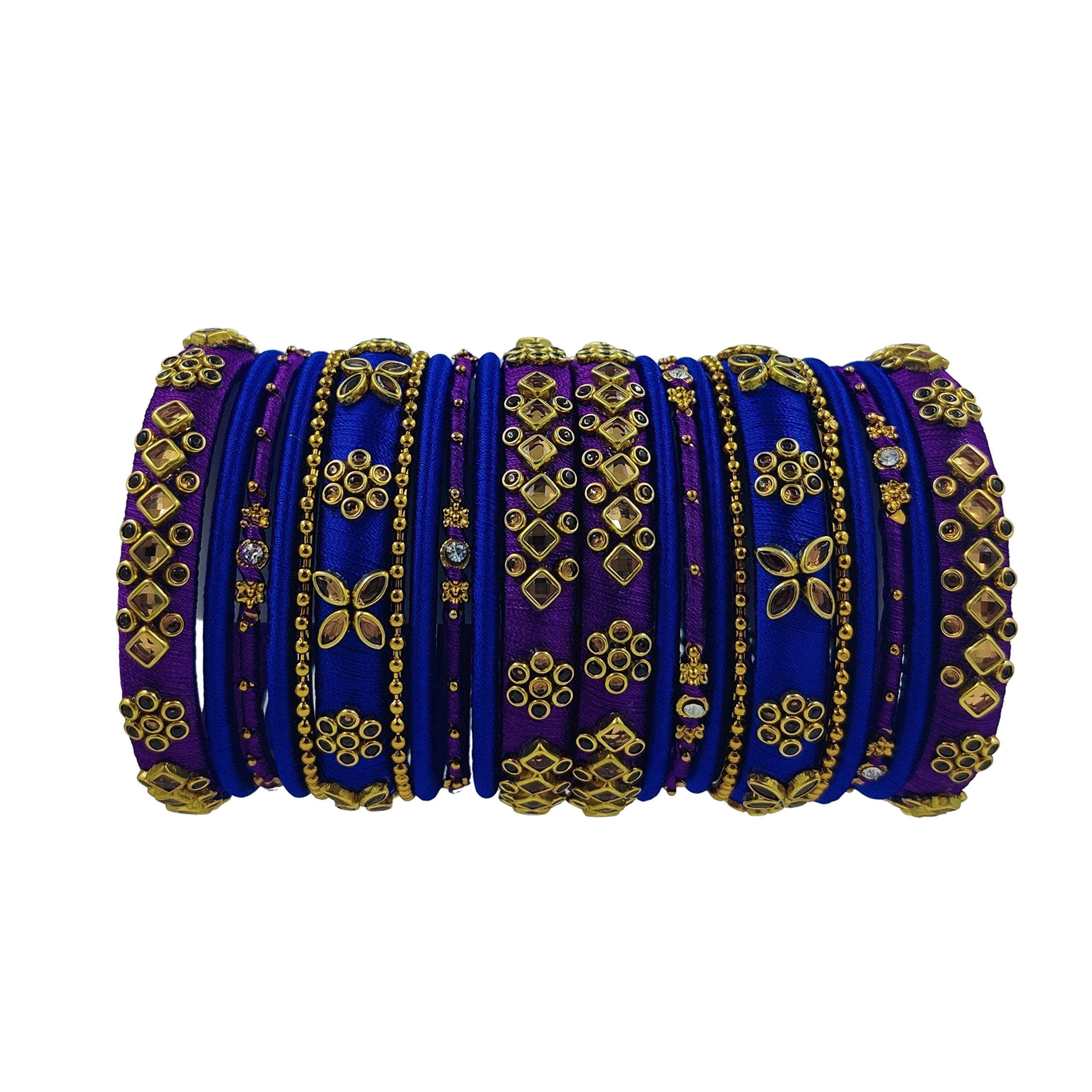 Yaalz Silk Thread Metal Mix Fancy Designer Bridal/Festival Wear Wedding Chuda Bangle Sets For Women Girls In Blue & Purple Colors (B09QLBB5TX) Amazon Price History, Amazon Price Tracker