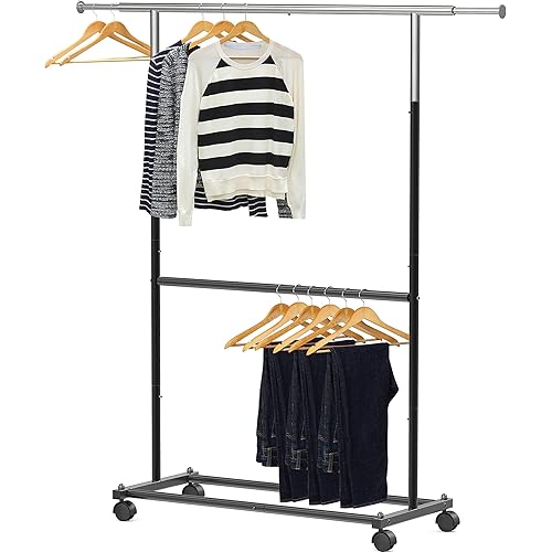 Simple Houseware Double Rod Garment Rack, Black