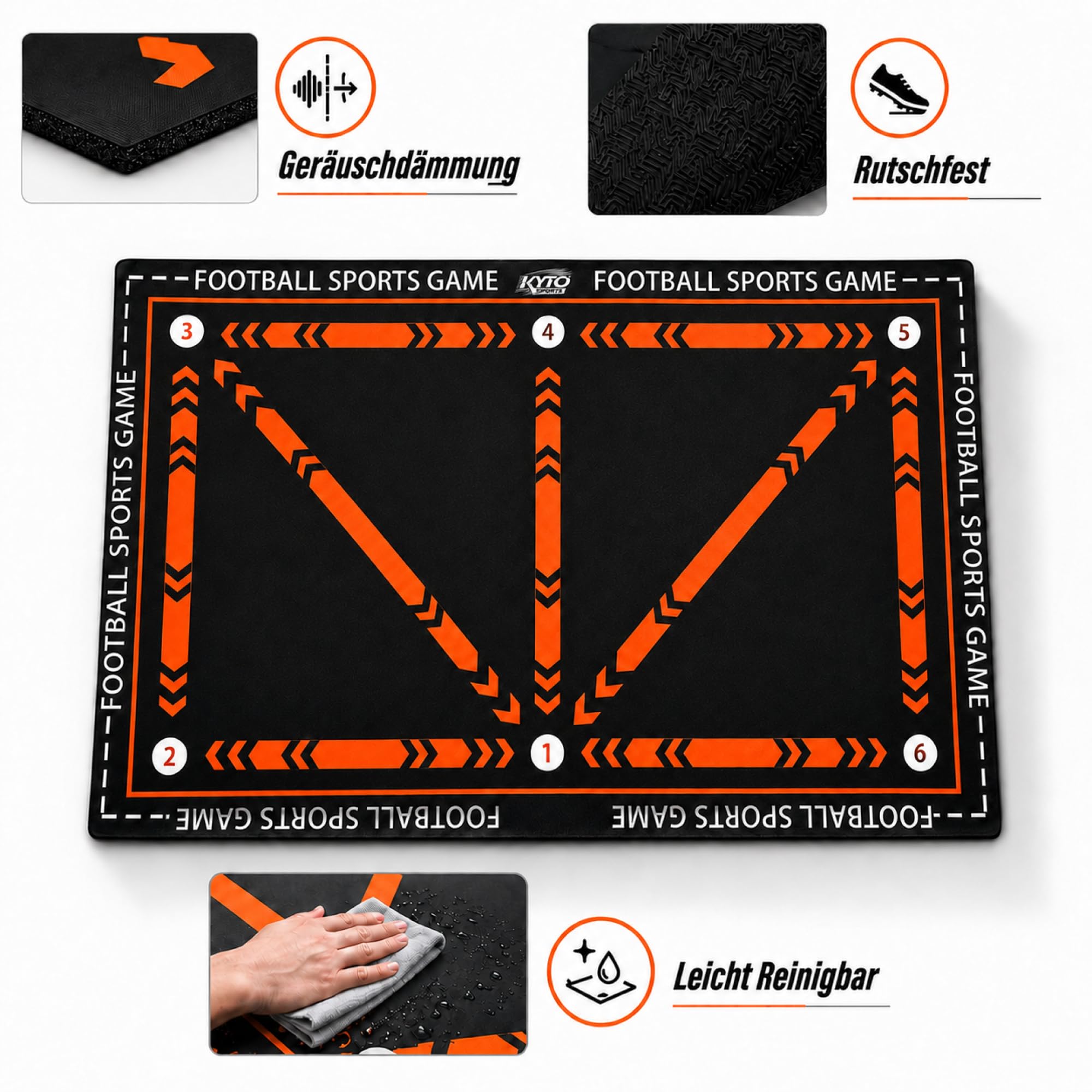 Kyto Sports Fußballmatte Kinder 60x90 cm Orange, Kicktrack Trainingshilfe für Dribbling und Koordination, rutschfeste Kickmatte für Ballgefühl und Agility, Fußball Trainingszubehör für Jugendliche