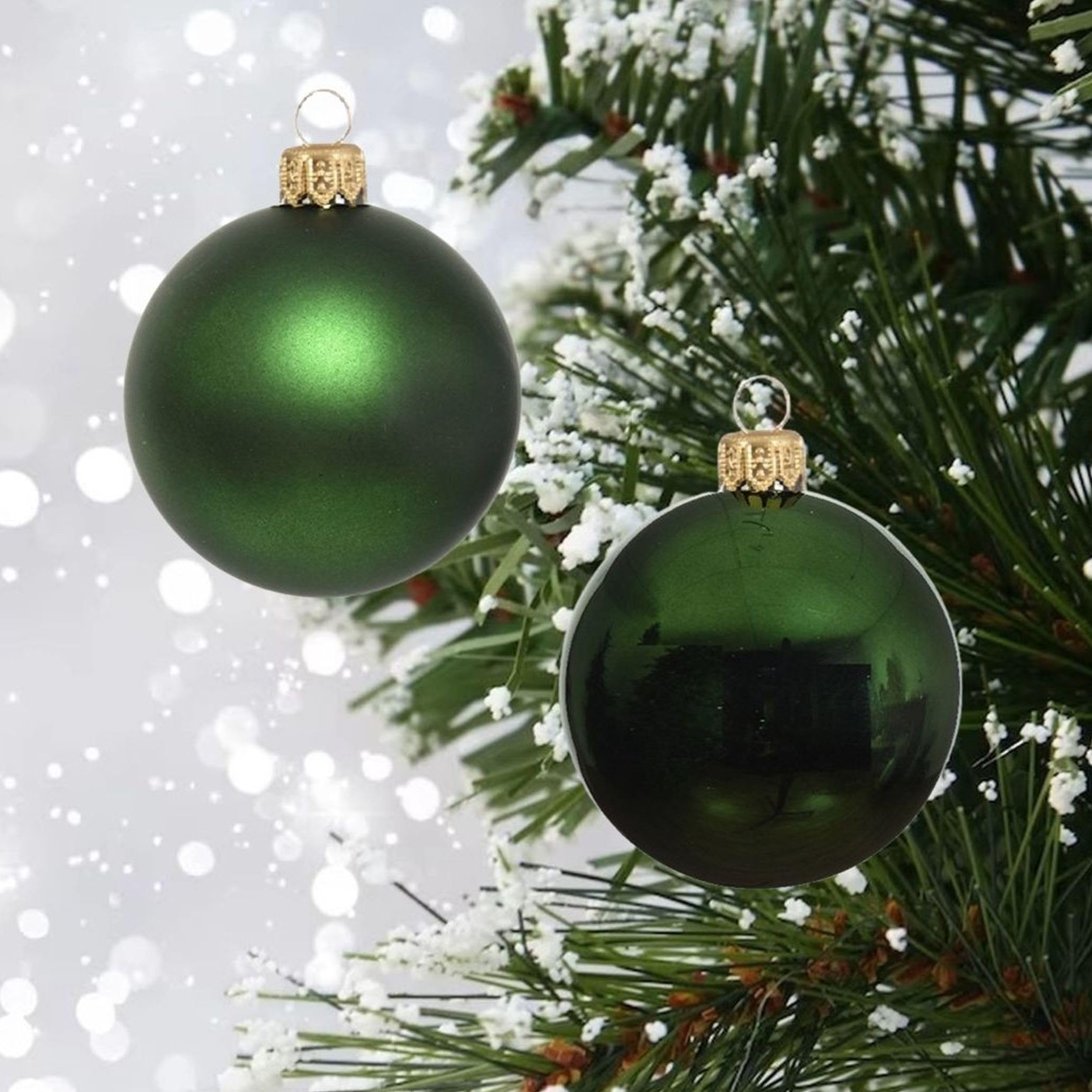 12 Glass Christmas Baubles - Dark Pine Green Baubles for Christmas Tree - Hanging Tree Decorations - Pine Green Colour - 5cm 50mm Round Bauble