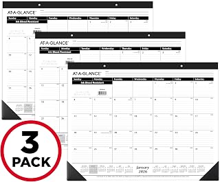 AT-A-GLANCE 2026 Monthly Desk Pad Calendar 21.75x17 Inch Large Ruled Blocks Ink Bleed Resistant 3-Pack