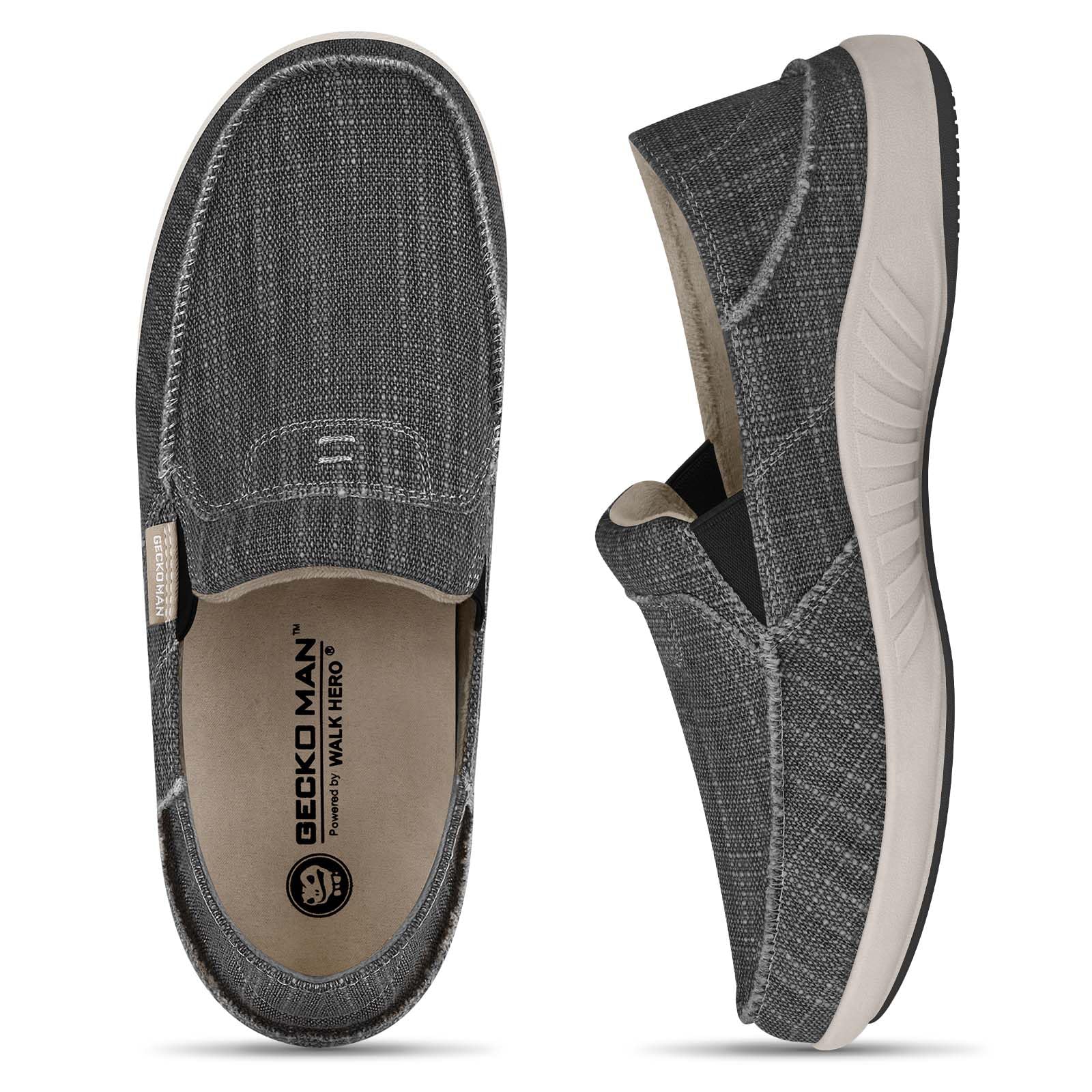 Mens Slip On Shoes, Mens Boat Shoes with Arch Support, Orthopedic Canvas Loafers for Plantar Fasciitis, Indoor & Outdoor Walking Slippers Shoes for Pain Relief