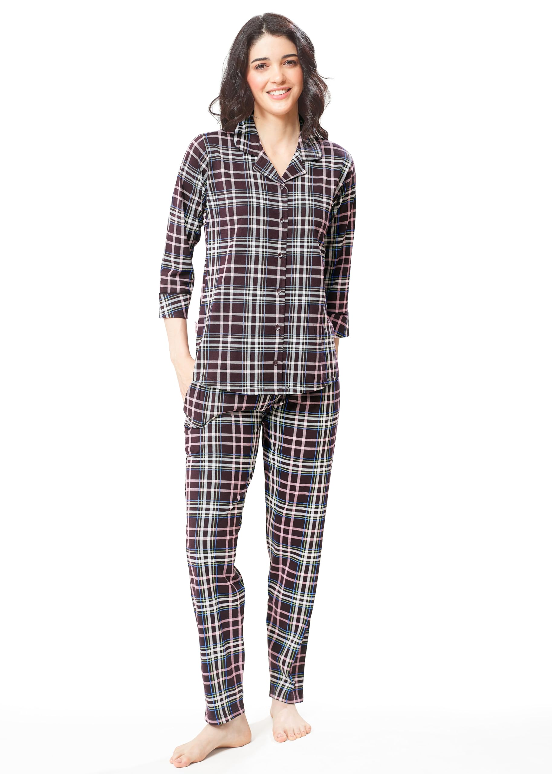 lotik Women's Cotton Checks Print Shirt-Payjama Full Sleeve Nightsuit Set-picture-41
