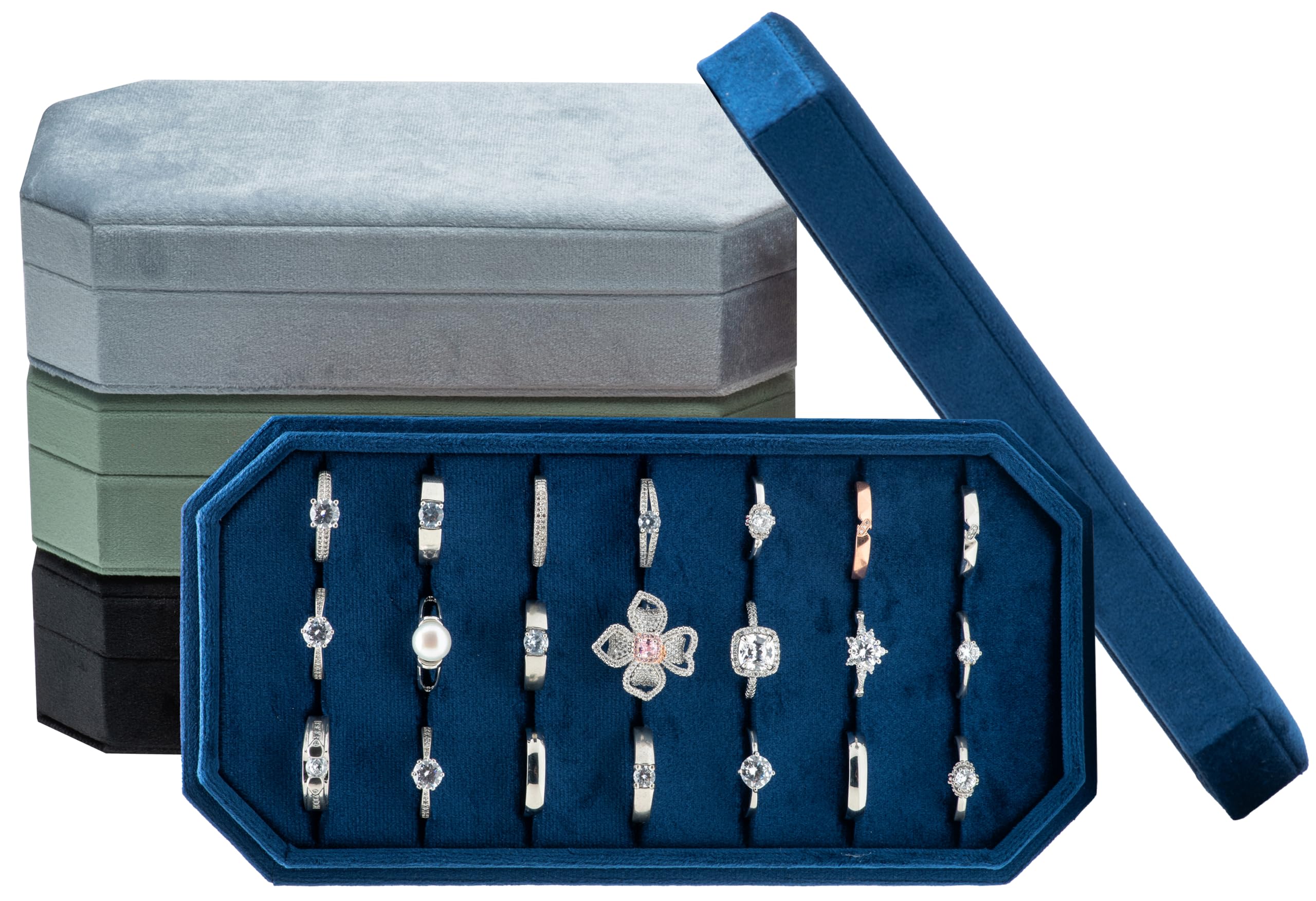 Velvet Ring Organizer Display Tray Jewelry Box Earring Holder Case for Wedding Birthday Christmas Day (): Dark Blue