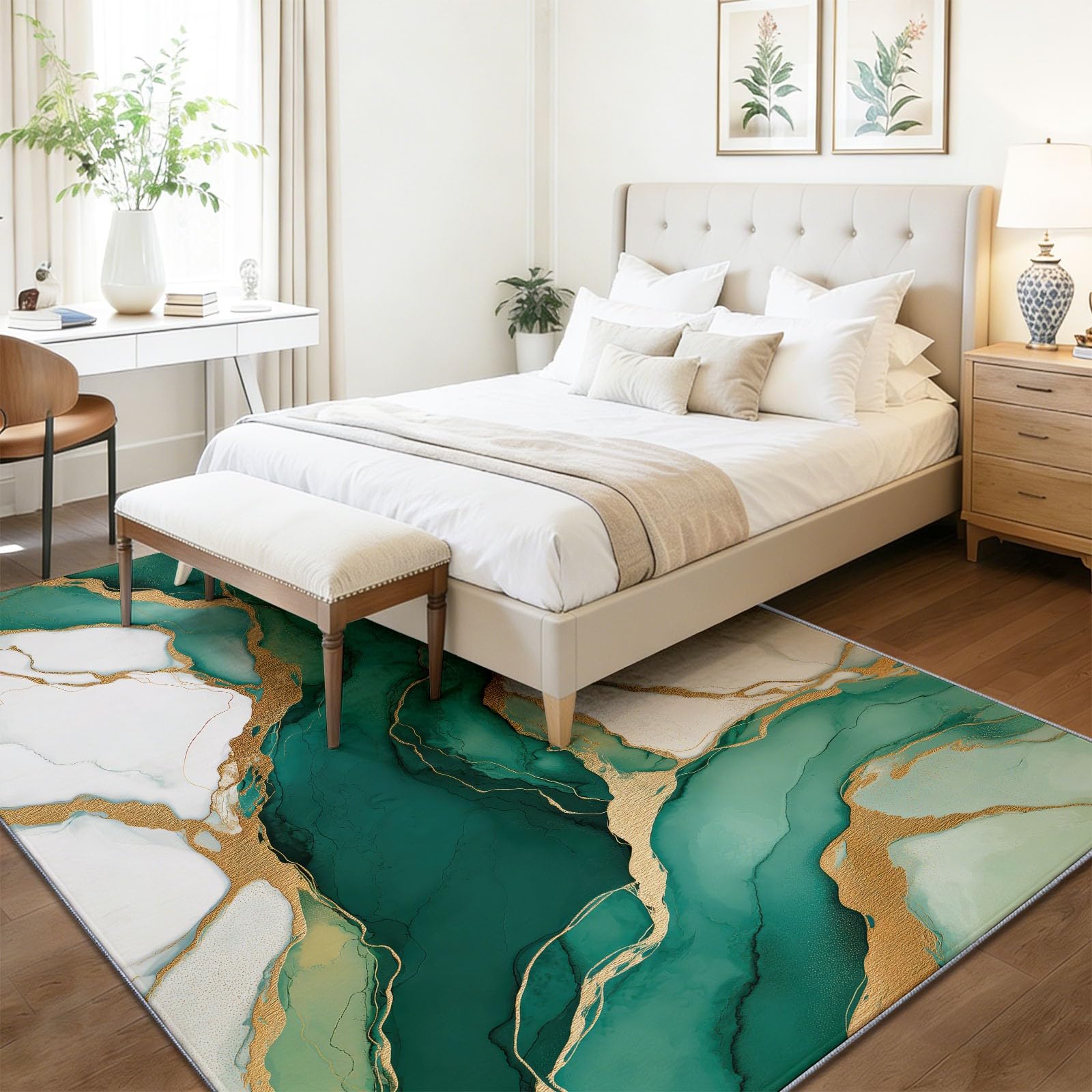 Dywan do salonu, można prać w pralce, dywan 160 x 230 cm, dywan antypoślizgowy, marmur Gold River, niskie runo, nie gubi włosia, nadruk, do jadalni, domu, biura, sypialni