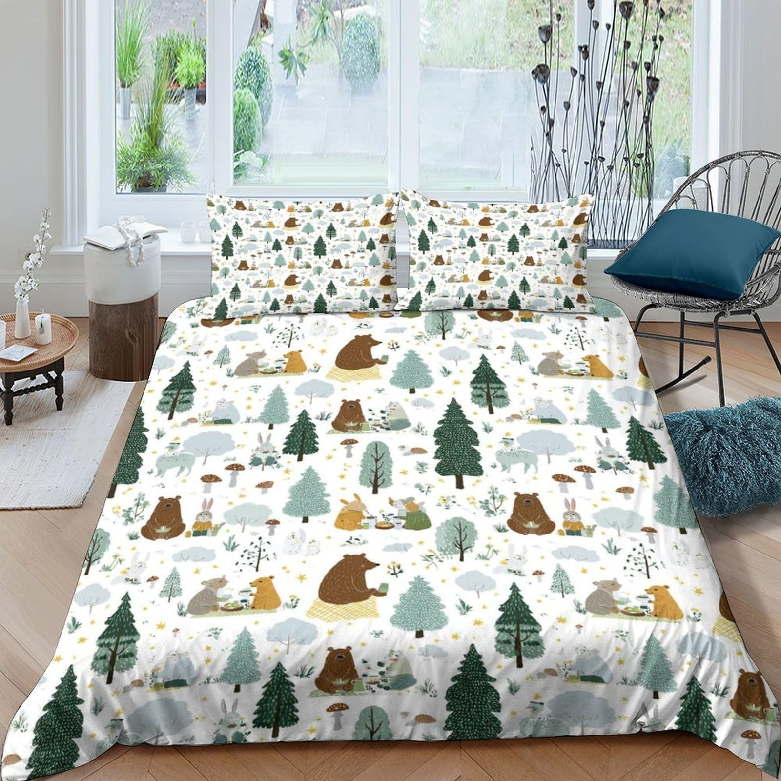 Ctjqhvkz Style-6 3D Printed Forest Bear Tree Fitted Sheet Microfiber Soft Breathable Woodland Animal Mattress Cover For Bedroom Single（135X200cm）