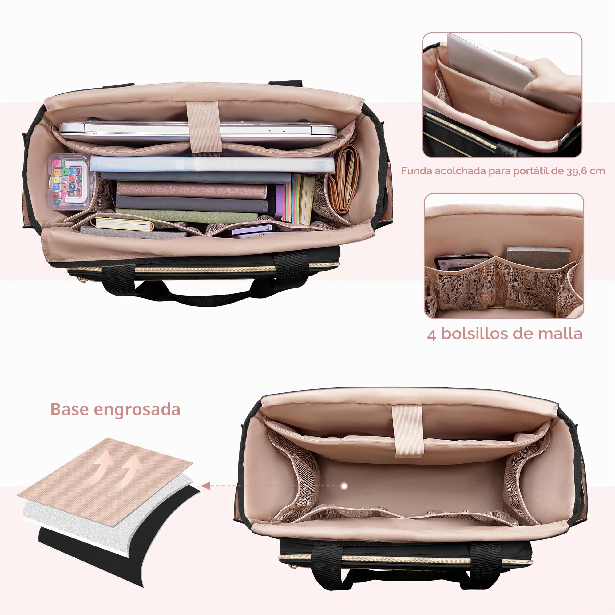 Bolsa de Mano para Profesores con bolsillo Organizador de Archivos de Acordeón, Bolsa Grande de Trabajo para Profesores para Mujeres, Negro (Diseño de Patente)