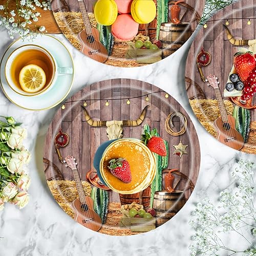 Miniatura 2 de 50 platos de fiesta occidental, suministros de fiesta de vaquero occidental, platos de papel de postre del salvaje oeste de 7 pulgadas, platos de