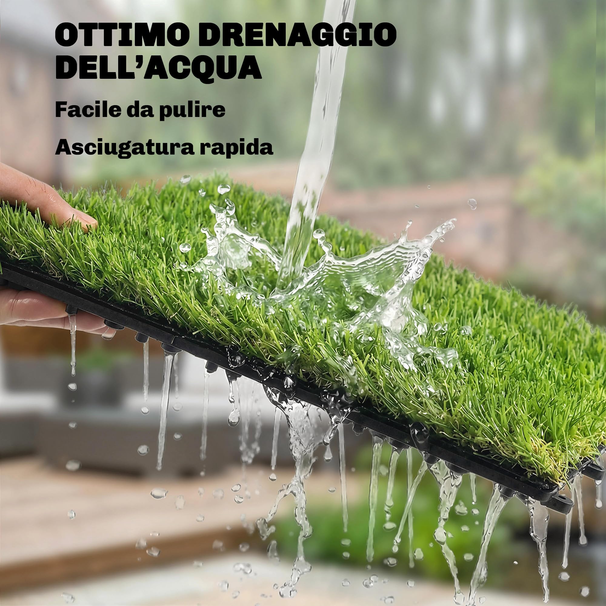 Outsunny 22 Pezzi Erba Sintetica per Esterno, Tappetino 30x30 cm con Altezza Pelo 25 mm, Drenante, per Giardino, Balcone, Patio, Verde