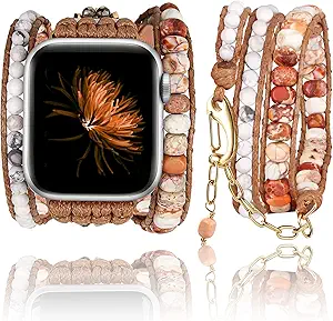 Handmade Boho Watch Band Compatible with Apple Watch 49MM 45MM 44MM 42MM 41MM 40MM 38MM Beaded Wrap Bracelet for iWatch Ultra, Series SE/9/8/7/6/5/4/3/2/1, Fancy Strap for Women