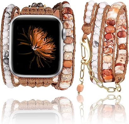 Handmade Boho Watch Band Compatible with Apple Watch 49MM 45MM 44MM 42MM 41MM 40MM 38MM Beaded Wrap Bracelet for iWatch Ultra, Series SE/9/8/7/6/5/4/3/2/1, Fancy Strap for Women