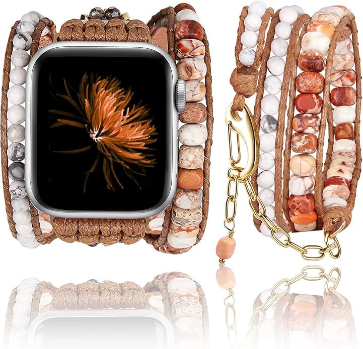 Handmade Boho Watch Band Compatible with Apple Watch 49MM 45MM 44MM 42MM 41MM 40MM 38MM Beaded Wrap Bracelet for iWatch Ultra, Series SE/9/8/7/6/5/4/3/2/1, Fancy Strap for Women