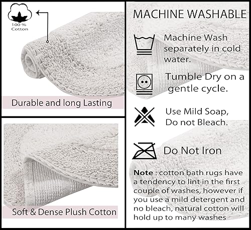 Miniatura 8 de Home Weavers Double Ruffle Collection - Juego de alfombras de baño 100 % algodón, lavables, extrasuaves y absorbentes, tapete de cocina, tapete de