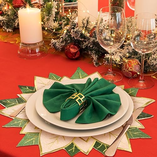 Miniatura 6 de 8 manteles individuales de Navidad de 16 pulgadas, redondos, rojos, blancos, verdes, bordados, manteles individuales de Navidad para el hogar,