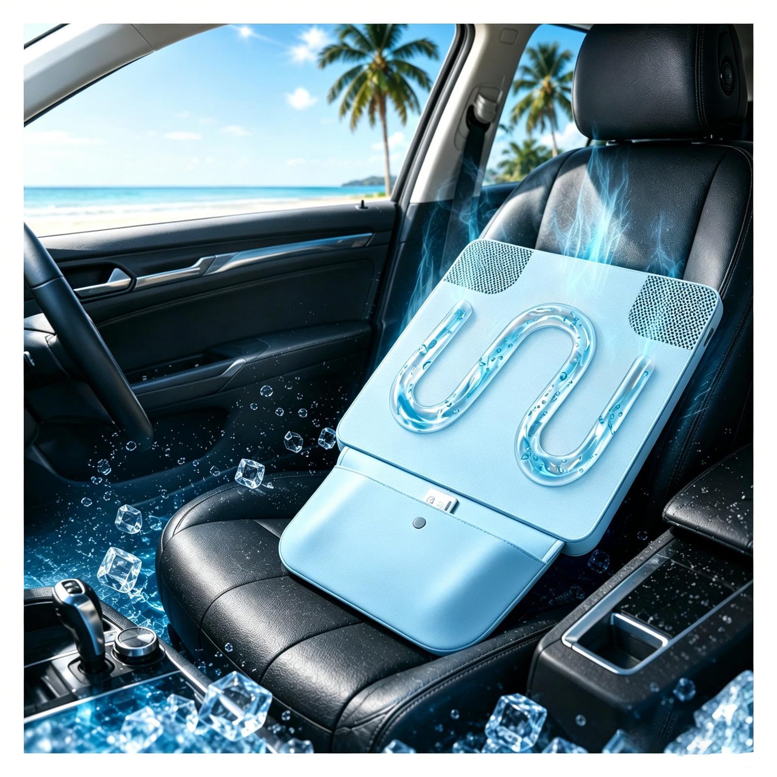 Rongyewxae Water Circulating Automotive Seat Cushions, Lock in the Chill Car Seat Cooler Pad, Smart Temp Car Seat Cooling Works with Power Banks,PCs,or Car Outlets,Blue