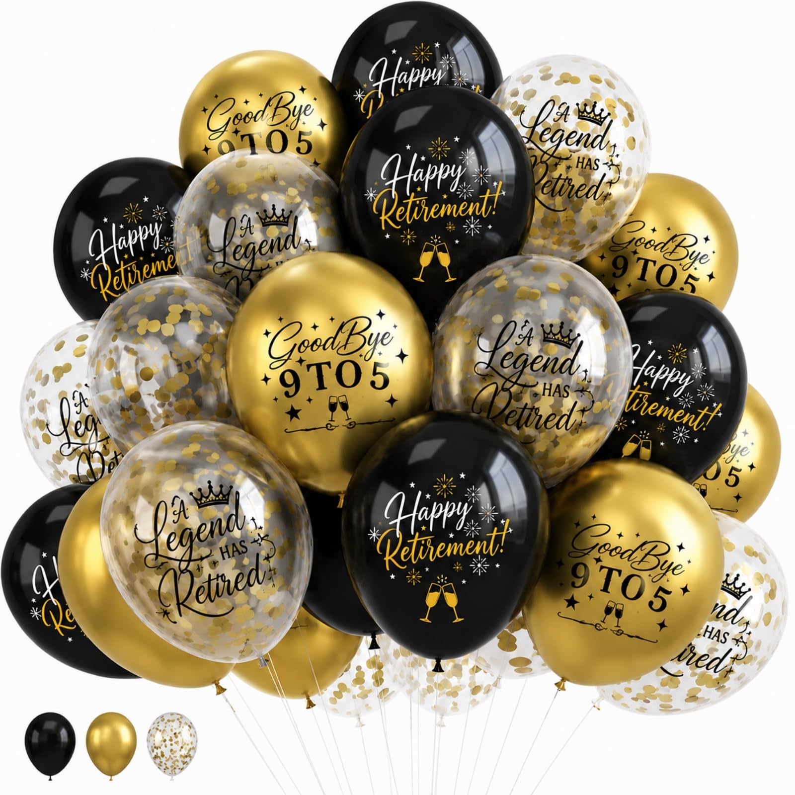 Retirement Balloons Decoration Happy Retirement Supplies Fun Black Gold Latex Balloons for Men and Women Resignation Party Decoration Indoor Outdoor