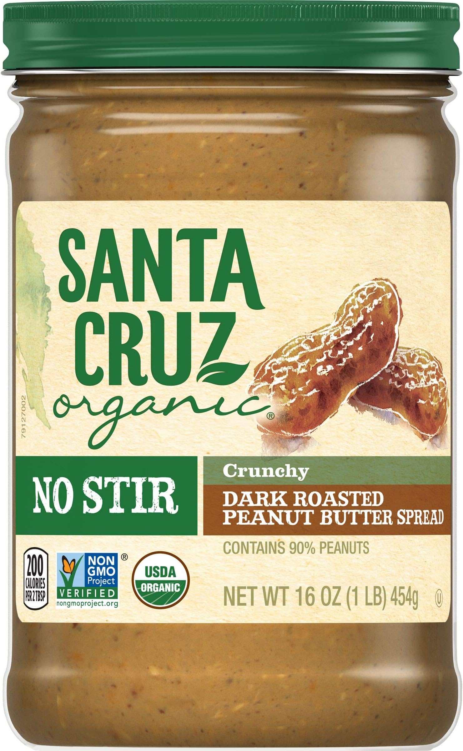 Santa Cruz Organic No Stir Crunchy Dark Roasted Peanut Butter, 16 Ounces (Pack of 6)