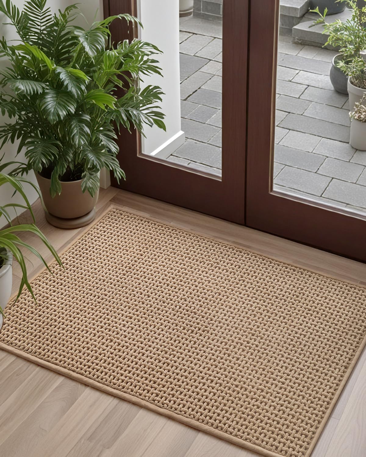 COLOR&GEOMETRY Paillasson Intérieur Entrée 80x120 cm, Tapis d’Entrée Doux Absorbant Antidérapant pour Hall d’Entrée, Couloir, Convient aux Chiens, Beige