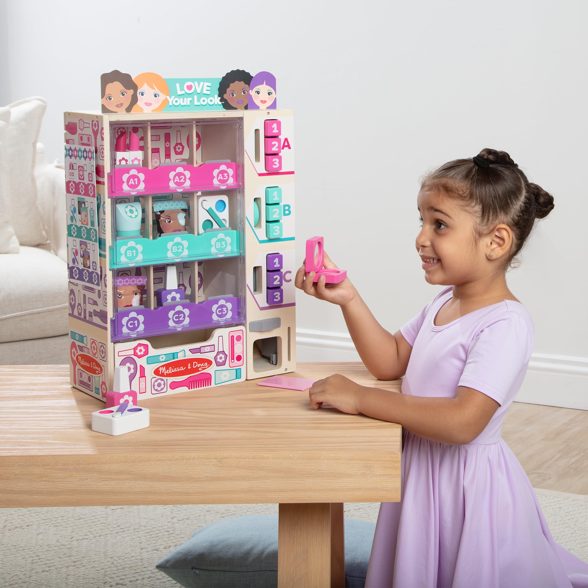 Melissa & Doug Ordina, scorta, seleziona set di giochi per chioschi di bellezza, set di gioco per fingere il trucco, giocattolo in legno per ragazzi e ragazze dai 3 anni in su, certificato FSC