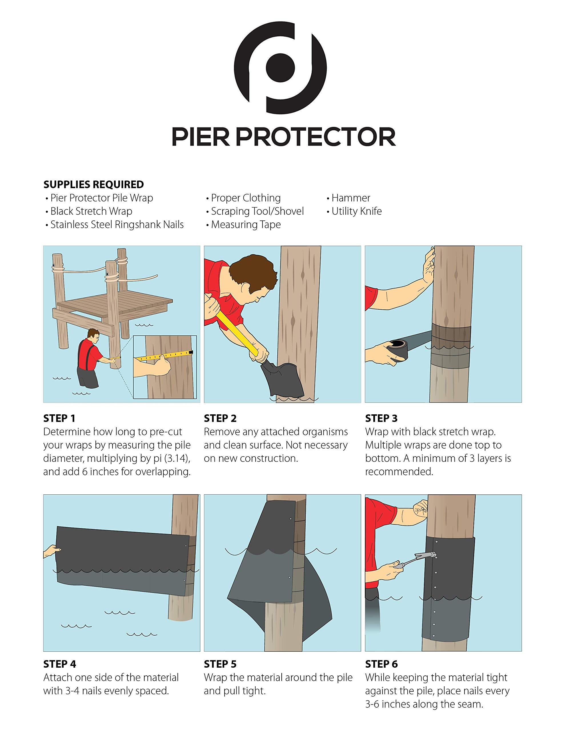 Pier Protector – Pile Wrap for Docks & Piers - 48 inch (125 feet)