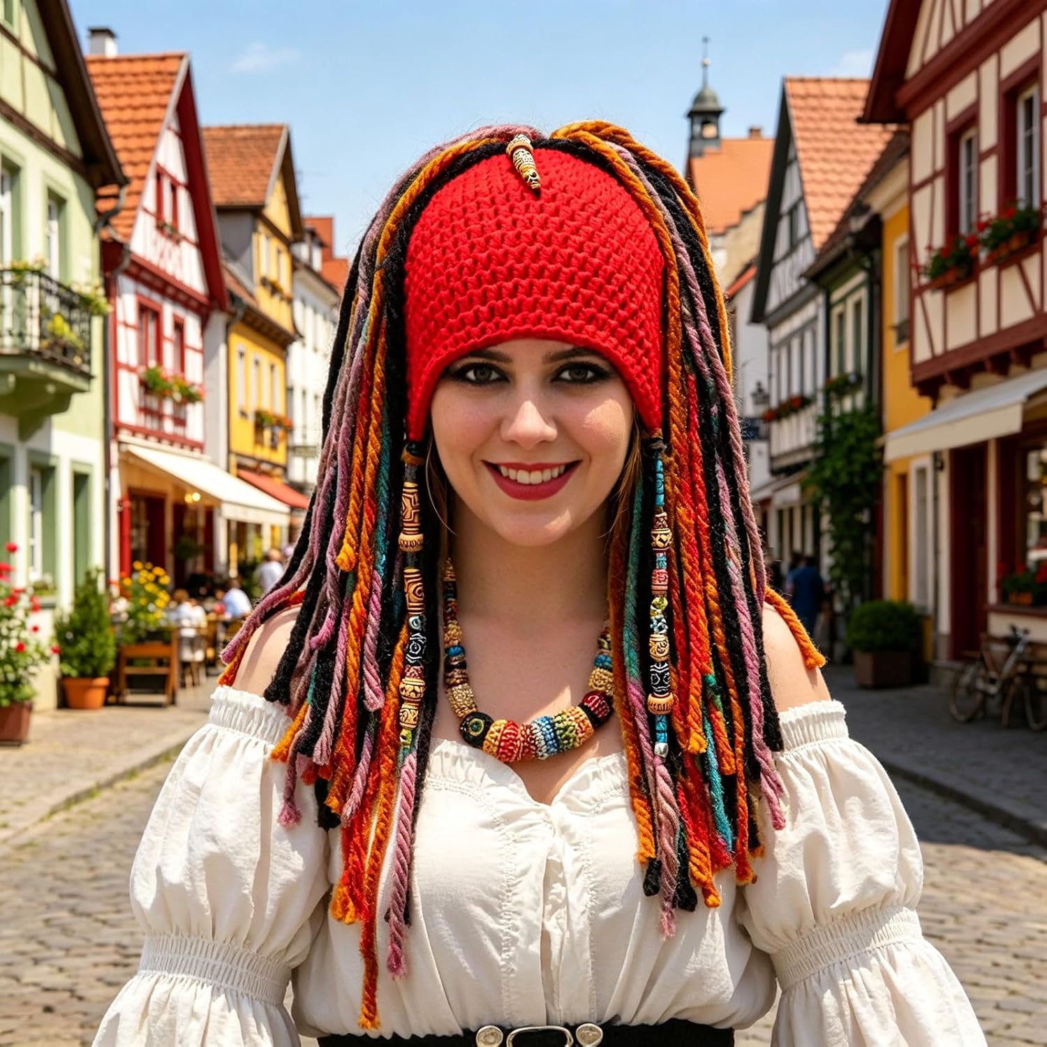 Multifunction Pirate Theme Hairpiece with Synthetic Braids and Head Wrap Halloween Costume Suitable for Role Playing