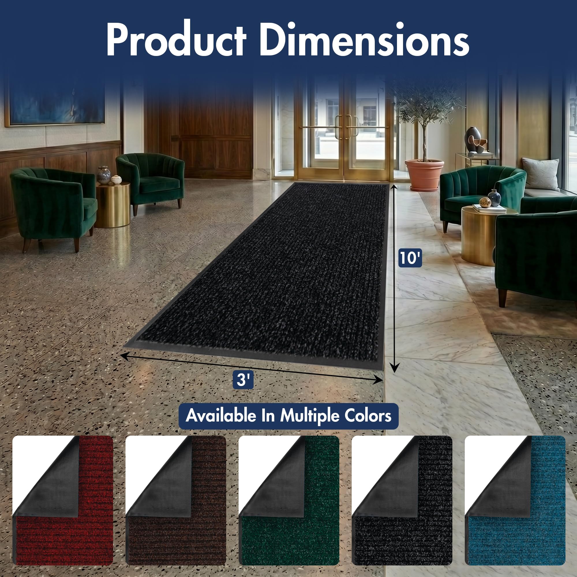 Notrax 109 Industrial Door Mat, 3' x 10' Charcoal, Made in the USA — Amazon image 2