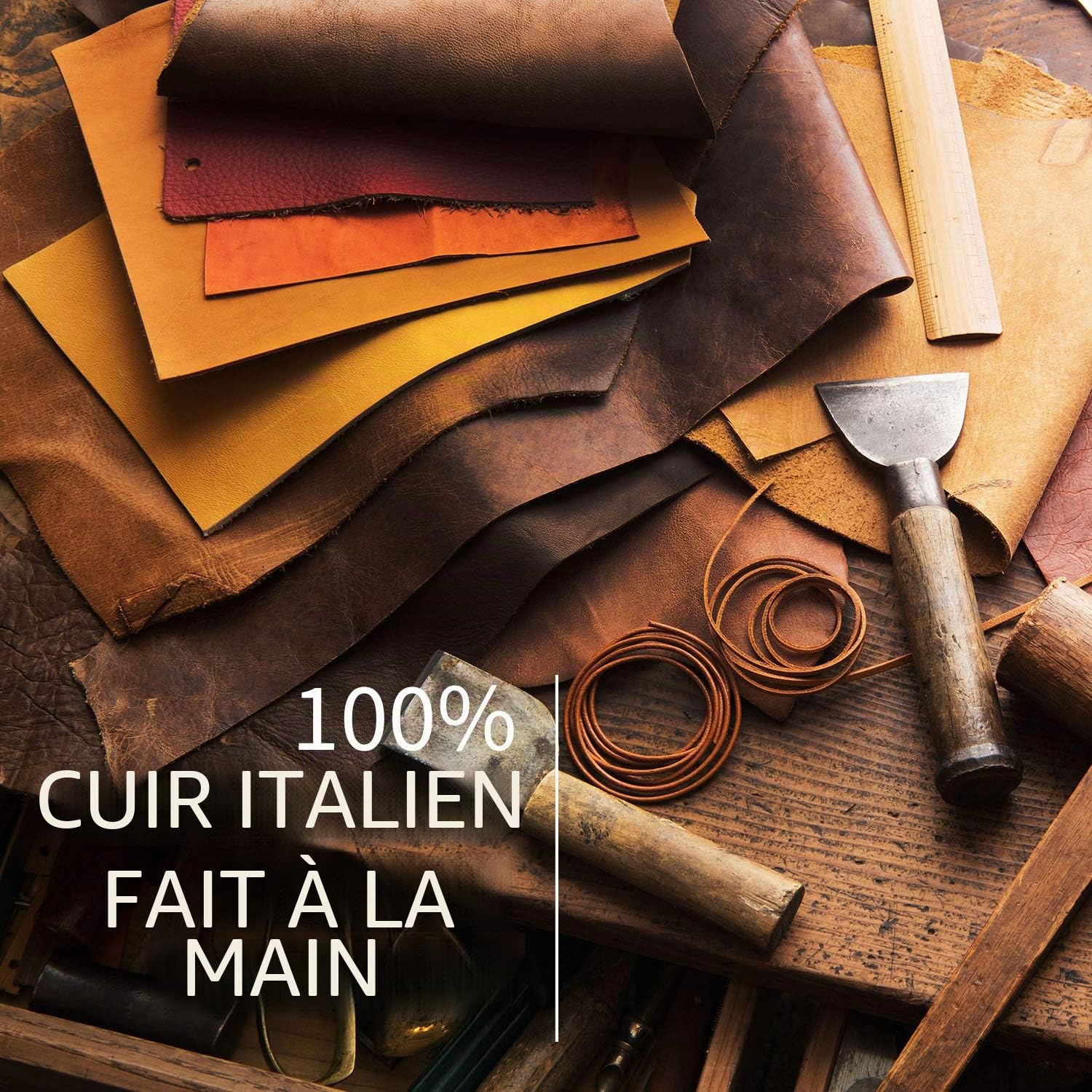 Porte Documents A4 100% Cuir Véritable Pleine Fleur Martelé - Conferencier Fabriqué à la Main par des Artisans Experts - Spacieux, pour une Réunion ou en Cours, avec Fermeture Magnétique - Marron