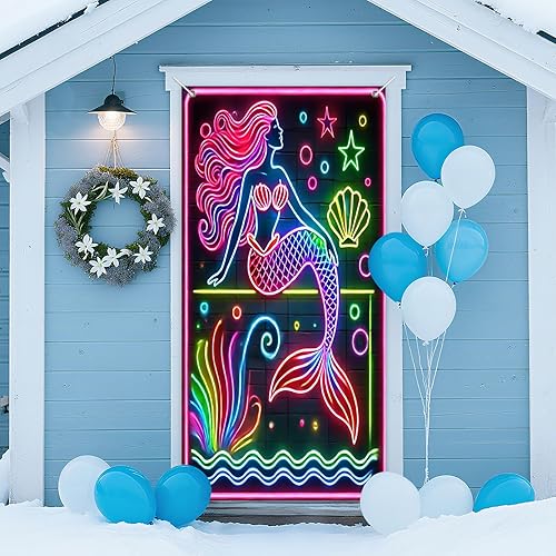 Miniatura 8 de IVN Cubierta para puerta de cóctel de neón, póster de luz LED, diseño de palmera y paraguas con rodaja naranja, vibrante brillo de neón de 12 x 18