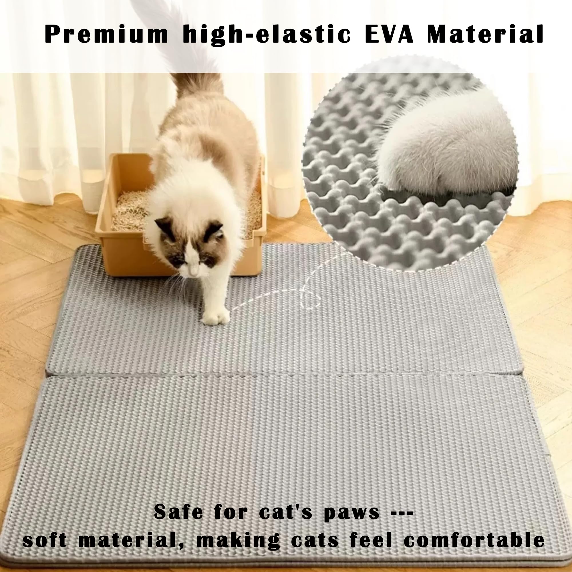 2-Pack Cat Litter Mat, Double Layer Honeycomb Waterproof Urine Proof Non-slip Litter Trapping Mat, Less Waste, Easy to Clean Cat Litter Box Mat, Kitty Indoor Supplies (Gray, 30x22 Inches) - image 3