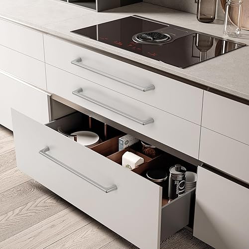 Miniatura 4 de Asidrama Paquete de 6 tiradores de gabinete de níquel satinado cepillado de 10 pulgadas (10.079 in), manijas de gabinete, manijas de armario,