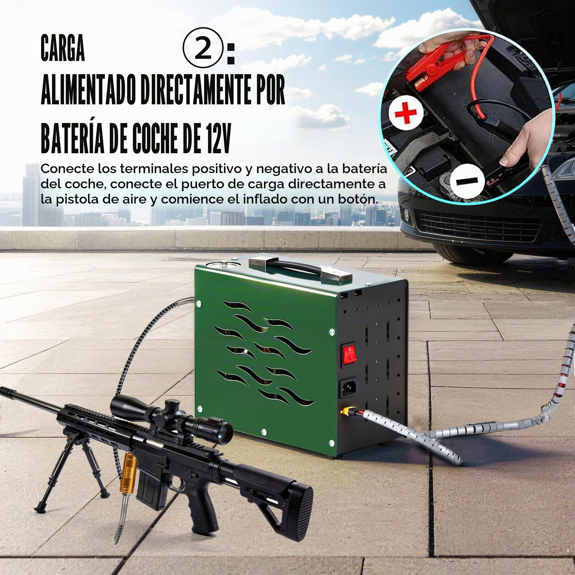 Compresor de aire PCP TUDIVING | 12 V CC/110 V CA | Parada automática | Libre de agua y aceite | 4500 PSI/300 Bar | Estación de llenado de bomba HPA para compresor de buceo, PCPy pistolas de paintball