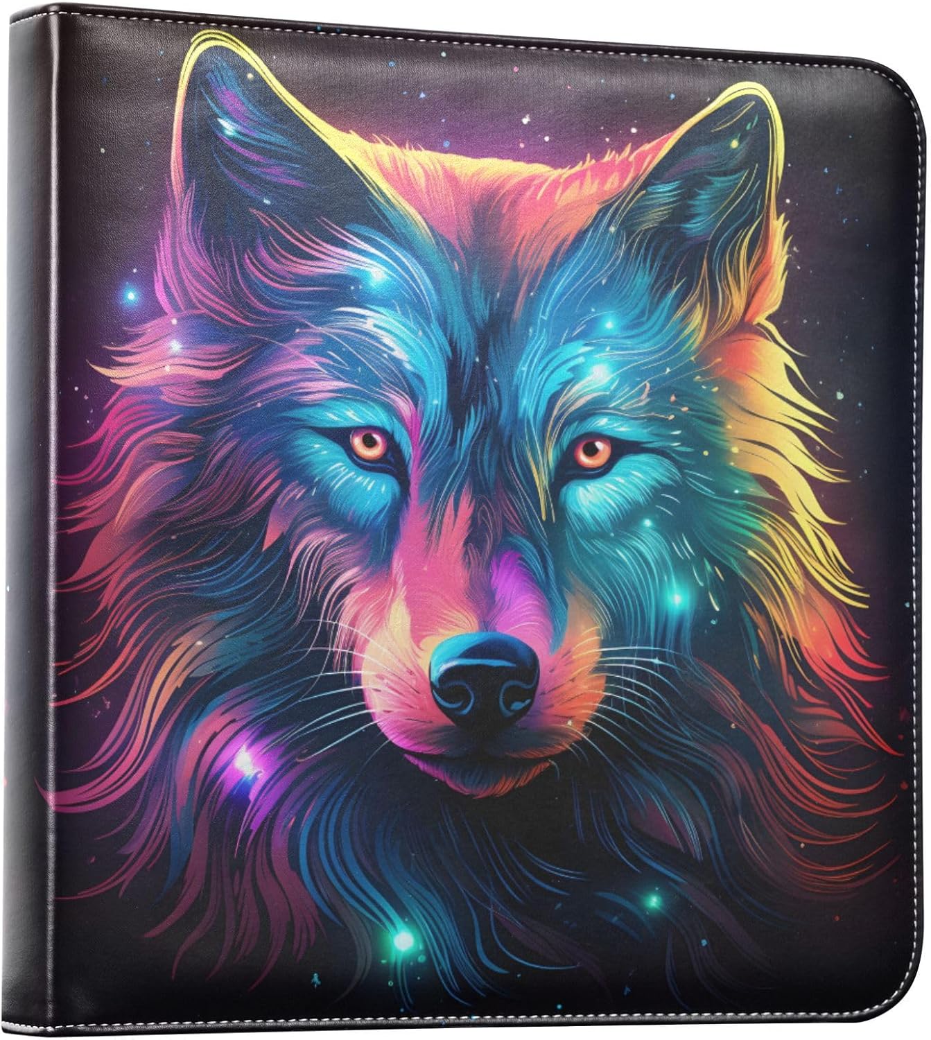 JIPONI Wolf Colorful Neon Large Photo Album, DIY Leather Cover Scrapbook Albums for 4x6 5x7 6x8 Pictures, Self Adhesive Memory Book for Wedding, Baby, Family