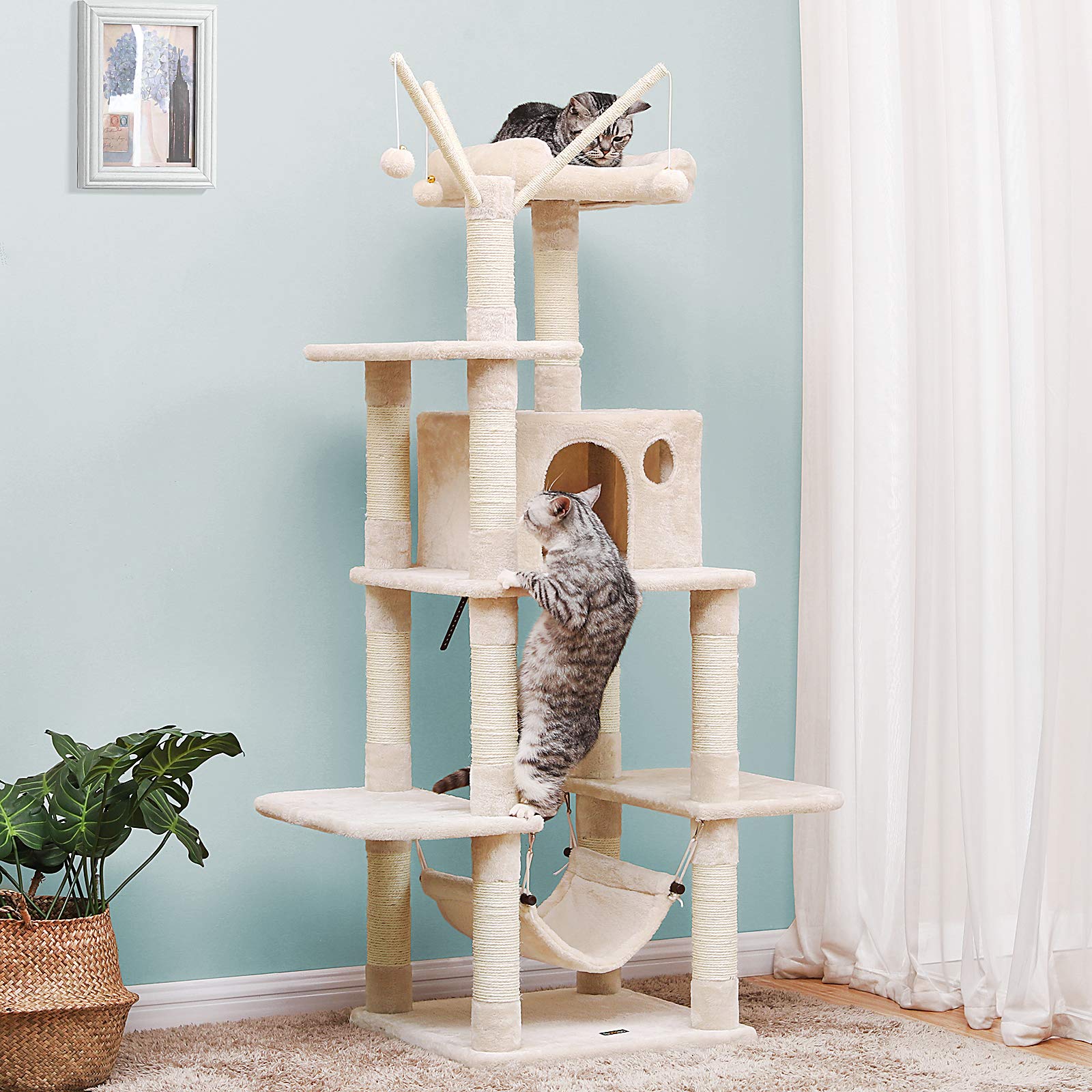 Amazon | FEANDREA キャットタワー 猫タワー 直径7.1cm支柱12本 頑丈