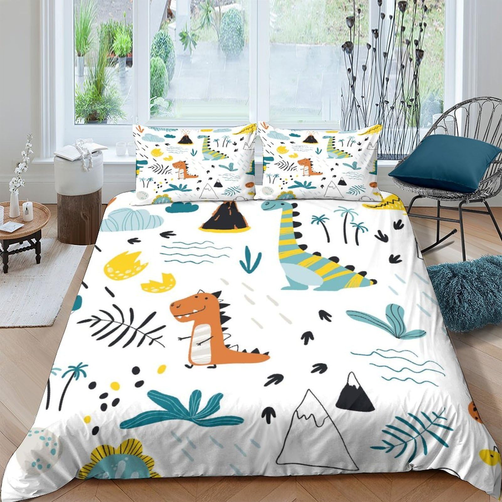 Ctjqhvkz Style-6 3D Printed Cartoon Dinosaur Fitted Sheet Microfiber Soft Breathable Jungle Pattern Mattress Cover For Bedroom Guest Room Decor Single（135X200cm）
