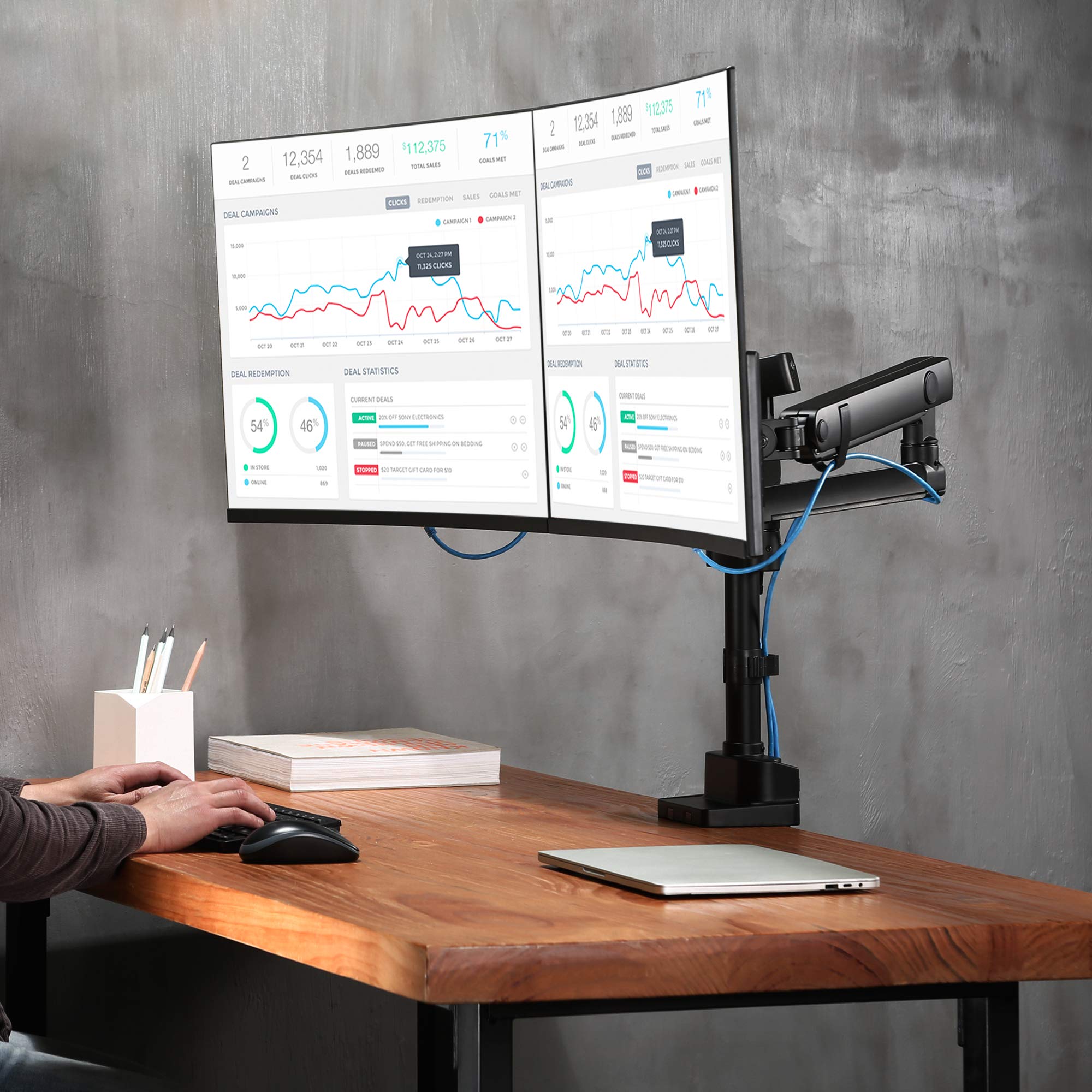 AVLT Dual 13"32" Monitor Arm Desk Mount fits Two Flat/Curved Monitor