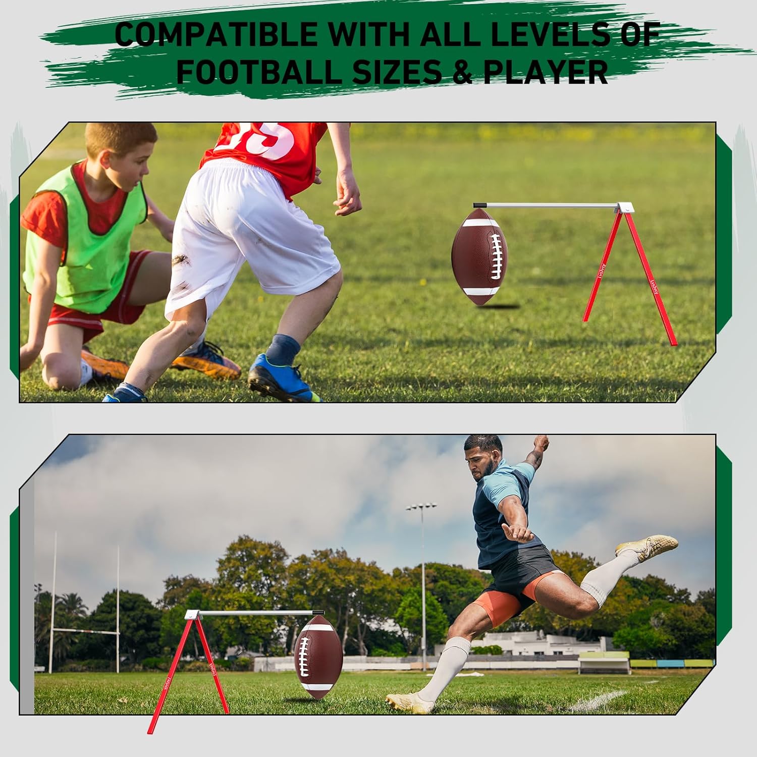Football Kicking Tee Stand, Premium Field Goal Kickoff Holder Equipment, Professional Kick Goal Posts Gear Compatible with All Football Size, Football Trainer Practice Accessories Gifts