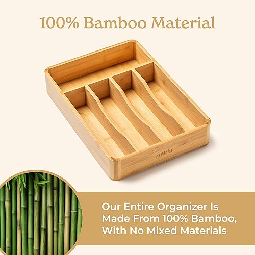 Miniatura 3 de SMIRLY Organizador de cubiertos de bambú para cajón, organizador de cajones de cocina, organizador de utensilios de cocina para cajones de cocina,
