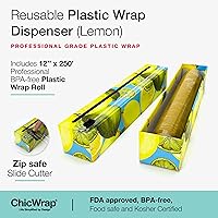 Vista 2 de Dispensador recargable de envoltura de plástico ChicWrap con limón - Incluye un rollo de 12" x 250 pies de envoltura de plástico de grado