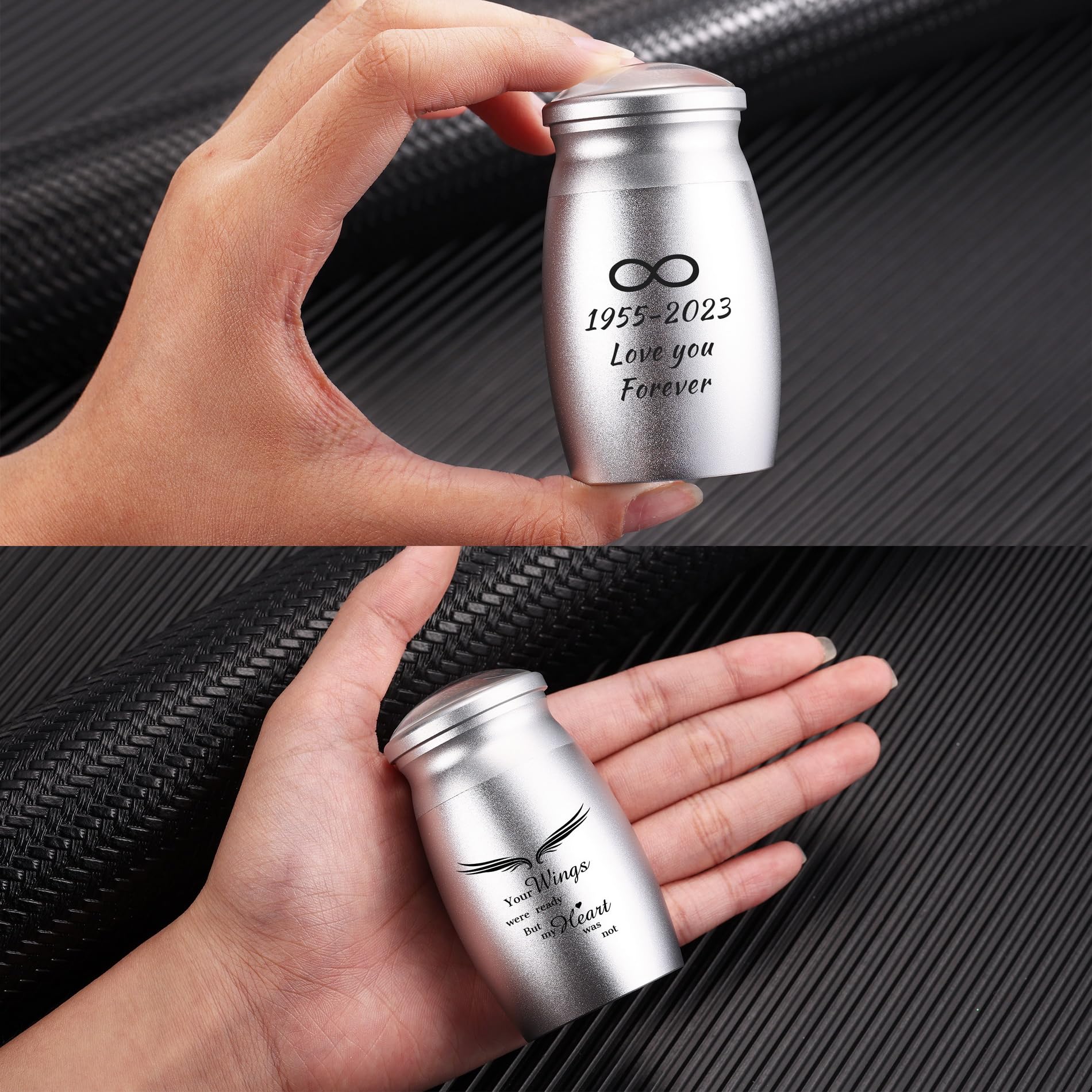 OTXIXTO Personalized Small Cremation Ashes Holder Aluminum Urn Glass Lid with Engraved Photo/Name Custom Ashes Keepsake for Human Pet Dog Cat (Silver-Custom Text)