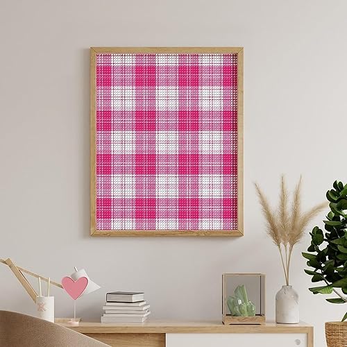 Vista 5 de Pink and White Tartan Plaid Diamond Painting Kits Square Drill Cross Stitch Pictures Wall Art Decor