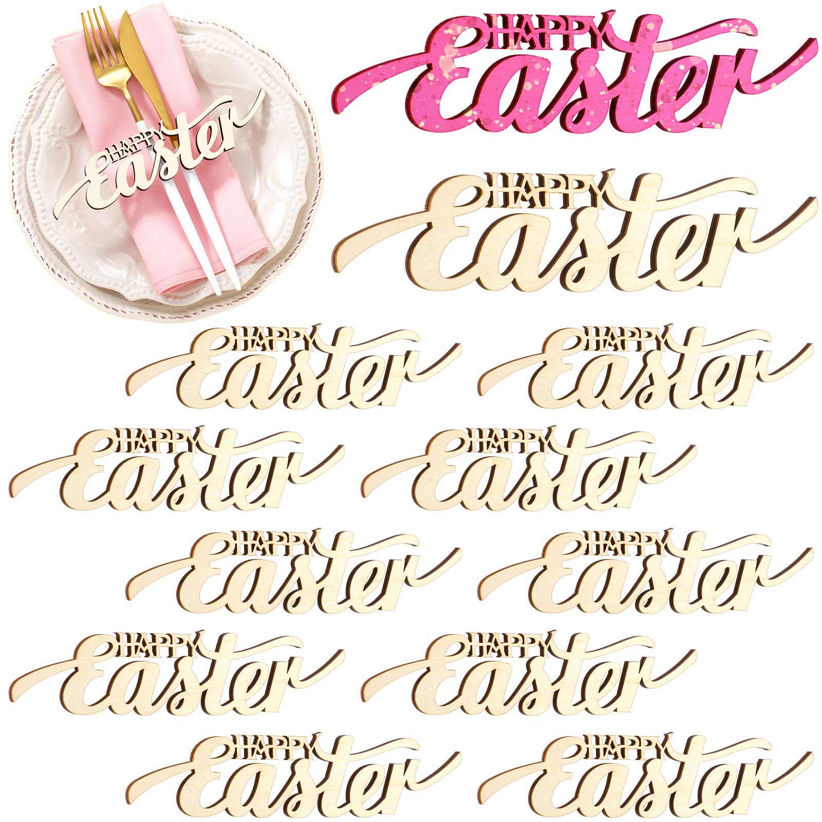 Cartes de placement en bois pour Pâques décoration table repas de fête