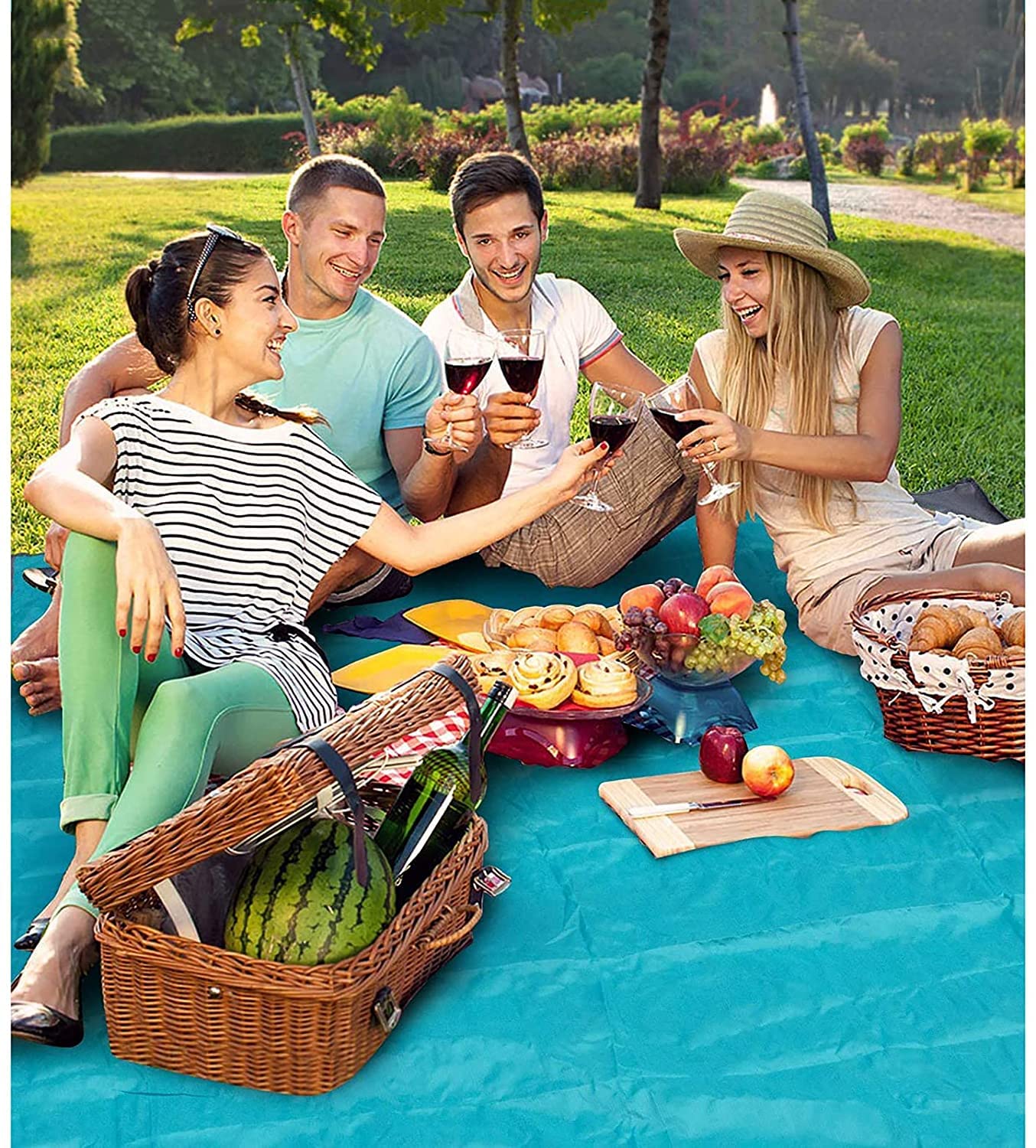Garden Mile Extra Large Beach Blanket Waterproof Sandproof 200 X 210cm Picnic Mat With 4 Ground Spikes Portable Travel Beach Mats Sand Free And Quick Drying With Portable Bag Lightweight Outdoor Mat