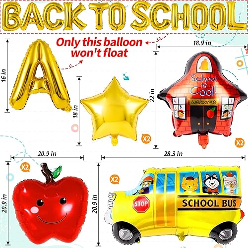 Miniatura 5 de 20 globos de regreso a clases, globos de aluminio de autobús escolar de bienvenida, globos de helio de Mylar de manzana feliz a granel para