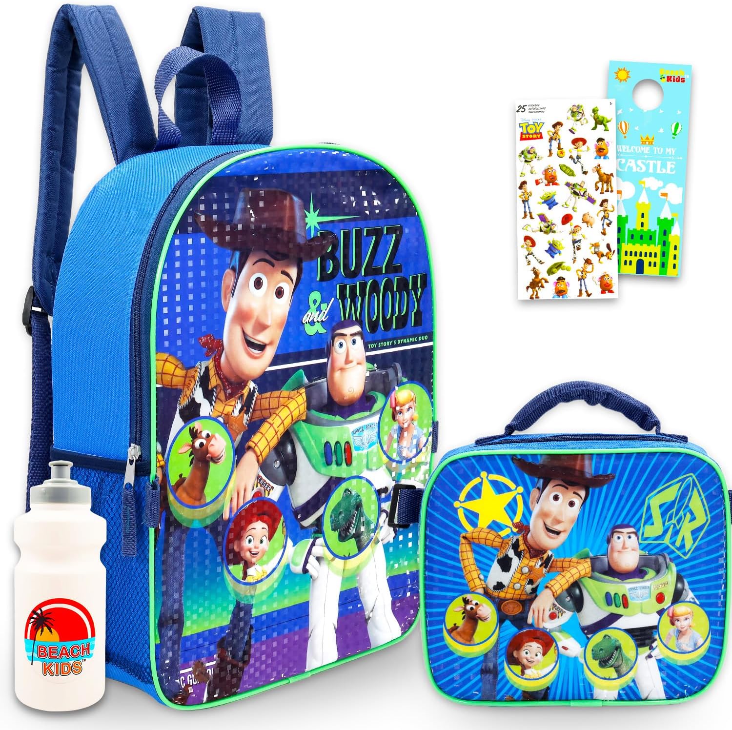 Disney Toy Story Backpack with Lunch Box Set - Bundle with 16" Woody and Buzz Lightyear Backpack, Lunch Bag, Water Bottle, Stickers, More | Toy Story 5 School Bag Set for Kids, Boys, Teens
