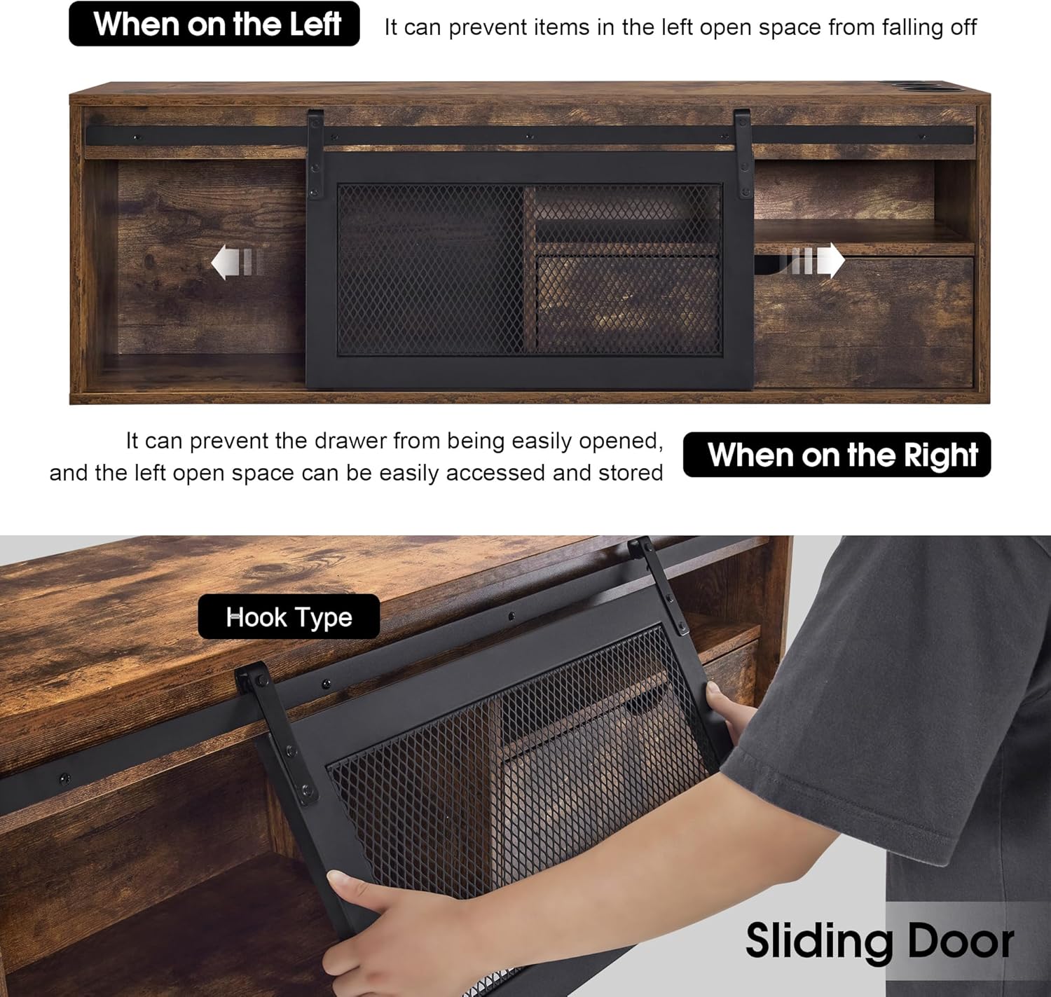 BarberPub Wall Mount Station with 3 Metal Tool Holders, Multi-Functional Storage Cabinet, Styling Station with Sliding Door, Open Storage Beauty Salon Organizer 2503 (Rust Brown)