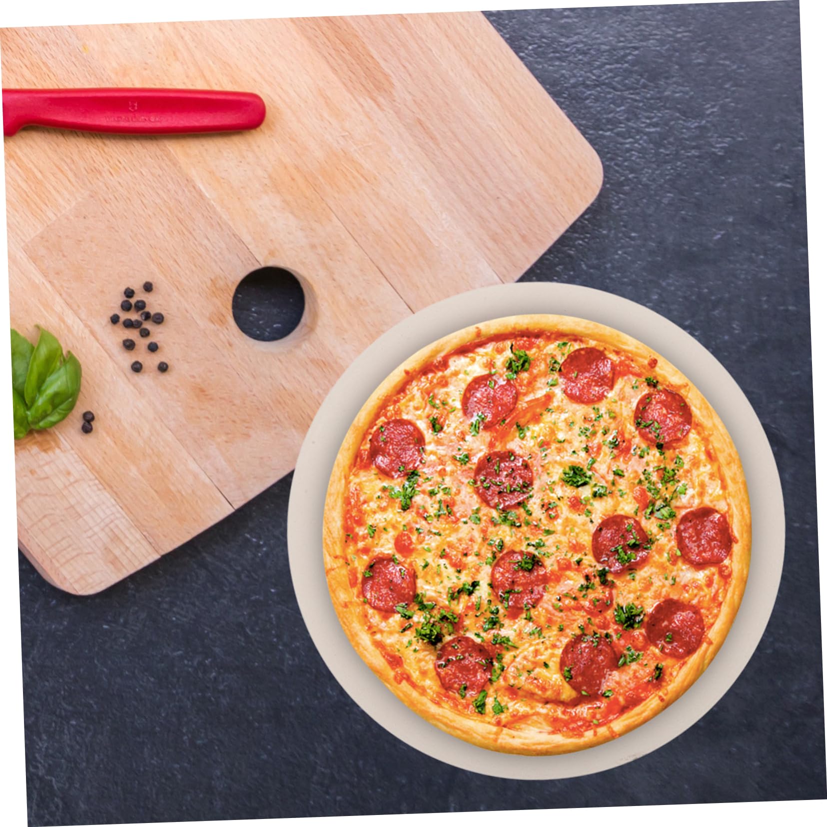 SOLUSTRE Runder Pizzastein aus Cordierit für Backofen und Grill Backzubehör für Pizza und Hitzebeständig und Feuchtigkeitsabsorbierend für Verschiedene Gerichte