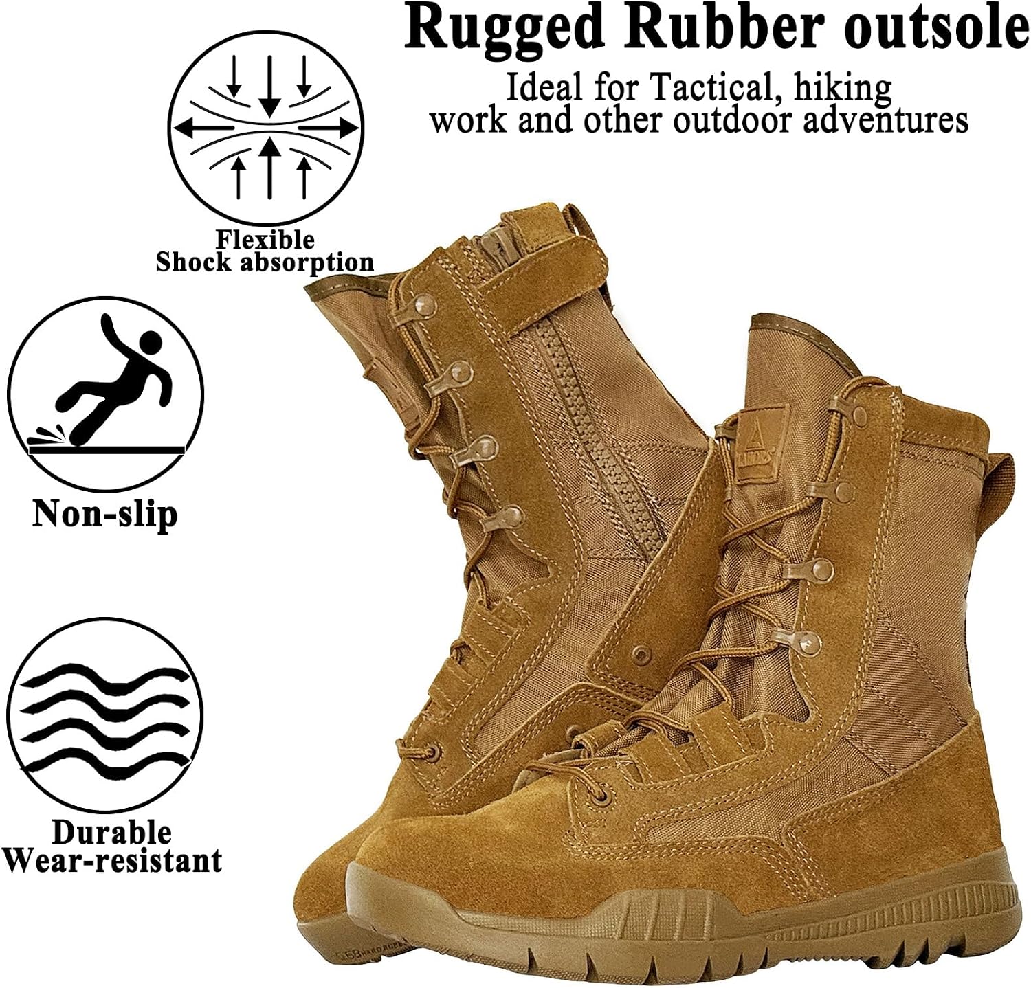 Men's 8 Inches Military Tactical Work Boots Side Zipper Suede Leather Motorcycle Combat Army Boots